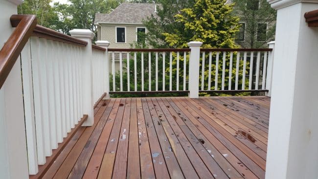 A fully restored ipe deck that was repaired by boston hardwood decks in arlington, ma